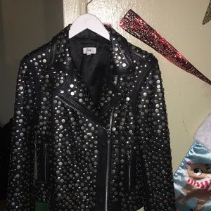 Black leather jacket with stones